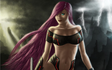 Картинка фэнтези девушки молнии взгляд меч девушка