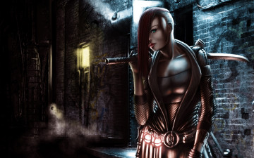 Картинка фэнтези девушки переулок город меч девушка