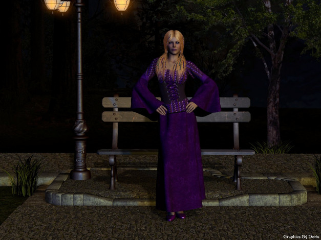 Обои картинки фото 3д графика, people , люди, скамейка, девушка