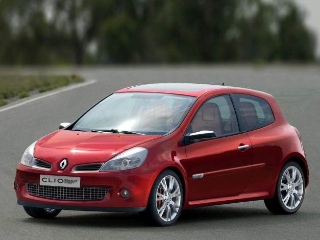 Обои картинки фото автомобили, renault, clio, красный, 2005г, concept, sport