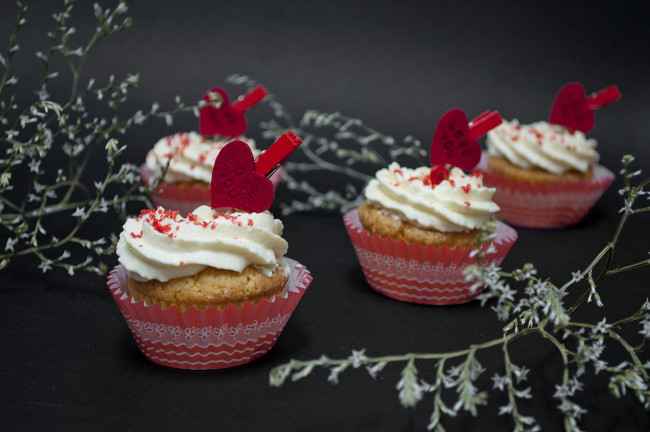 Обои картинки фото еда, пирожные,  кексы,  печенье, пирожное, сердечки, веточки