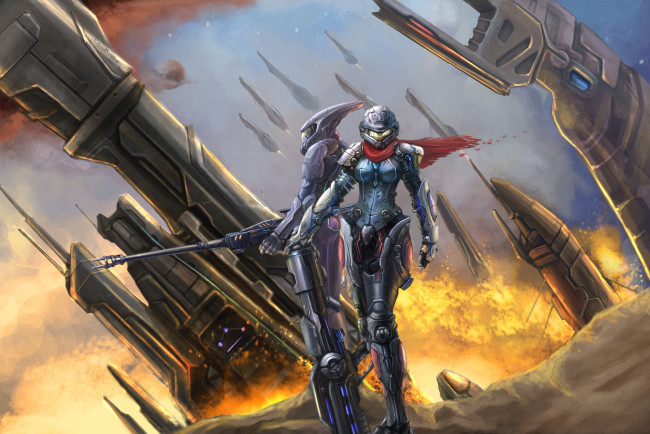 Обои картинки фото фэнтези, люди, защитные, пулемет, пустыня, костюмы, будущее