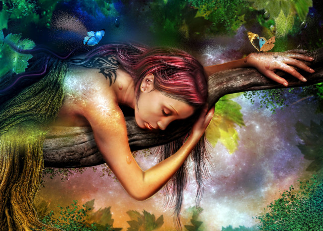 Обои картинки фото фэнтези, фотоарт, бабочки, дриада