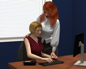 обоя 3д графика, люди , people, офис, фон, взгляд, девушки