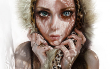 Картинка рисованное люди взгляд глаза лицо мех девушка капюшон красота арт