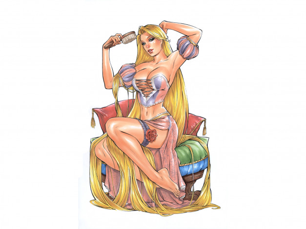 Обои картинки фото рисованное, люди, девушка, фон, взгляд, роза, волосы