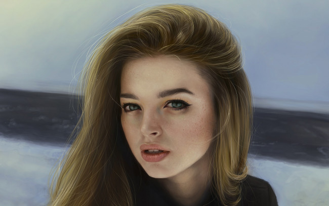 Обои картинки фото рисованное, люди, лицо, взгляд, девушка, красавица, красота, блондинка, волосы