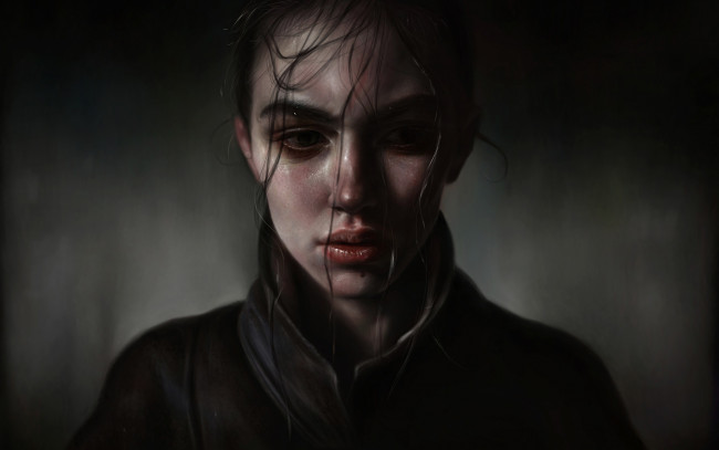 Обои картинки фото рисованное, люди, волосы, глаза, грусть, лицо, девушка, взгляд