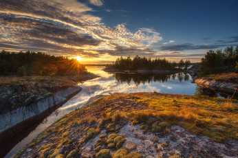 Картинка природа восходы закаты закат река лес облака