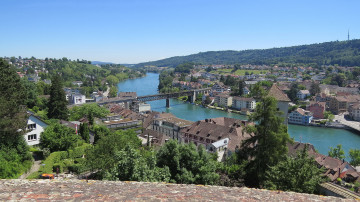 Картинка города -+панорамы дома мост река