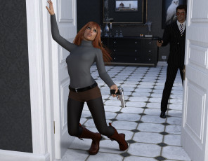 обоя failed mission, 3д графика, фантазия , fantasy, фон, взгляд, девушка