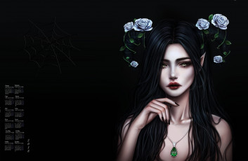 Картинка календари фэнтези 2018 девушка взгляд цветы кулон