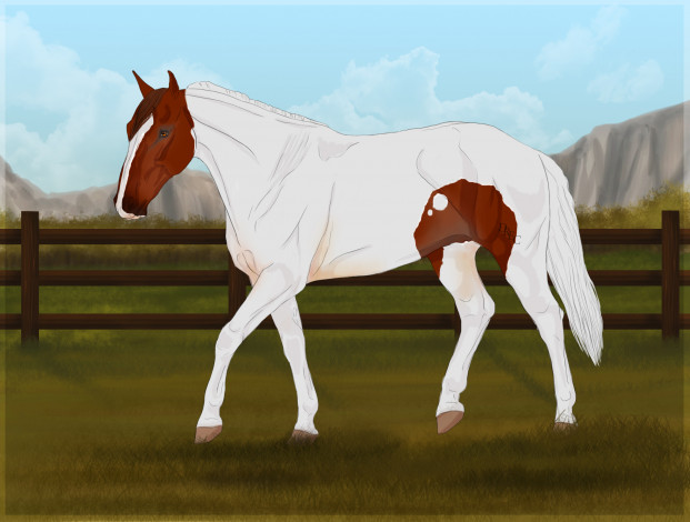 Обои картинки фото рисованное, животные,  лошади, фон, лошадь