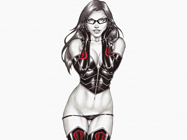 Обои картинки фото рисованное, комиксы, девушка, очки, корсет, взгляд, фон