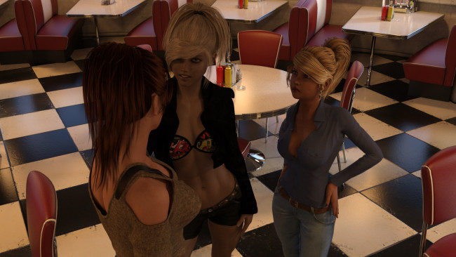 Обои картинки фото 3д графика, люди , people, девушки, взгляд, фон