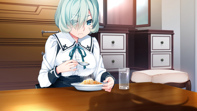 Обои картинки фото аниме, grisaia no kajitsu, девушка, взгляд, фон