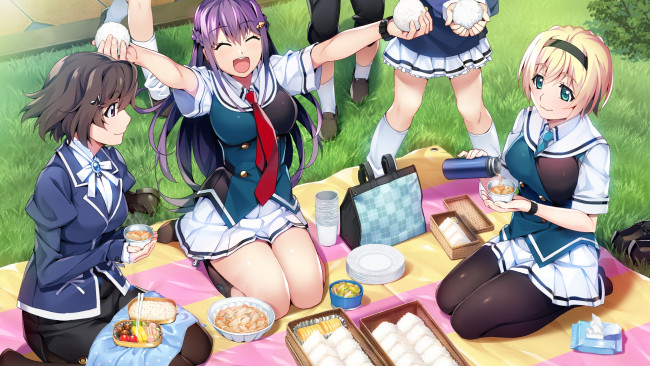 Обои картинки фото аниме, grisaia no kajitsu, девушки, взгляд, фон