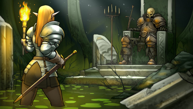 Обои картинки фото аниме, оружие,  техника,  технологии, трон, меч, фон, латы, скелет, девушка