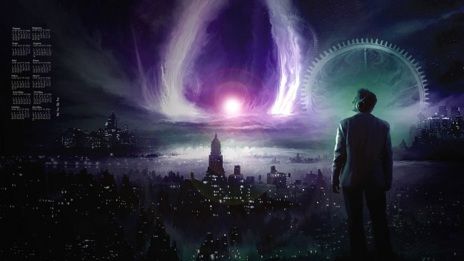 Обои картинки фото календари, фэнтези, человек, здание, 2018