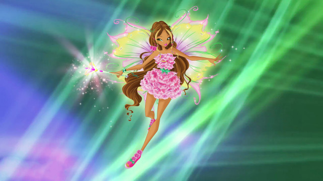 Обои картинки фото мультфильмы, winx club, фон, девушка, крылья, взгляд