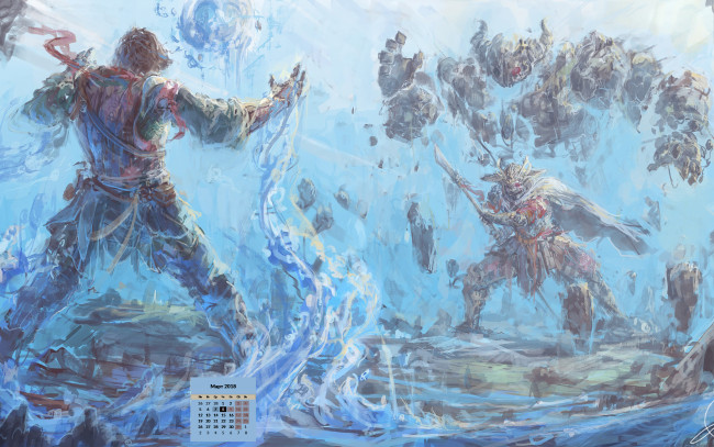 Обои картинки фото календари, фэнтези, 2018, существо, оружие
