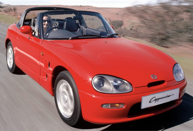Обои картинки фото suzuki cappuccino uk-spec  1993, автомобили, suzuki, cappuccino, uk-spec, 1993, red