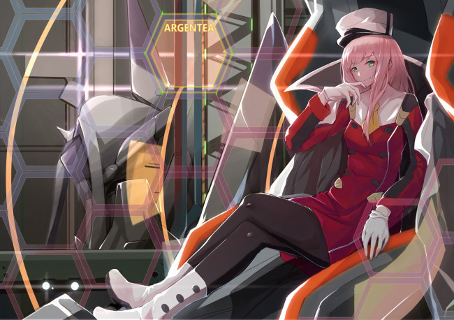 Обои картинки фото аниме, darling in the frankxx, взгляд, фон, девушка