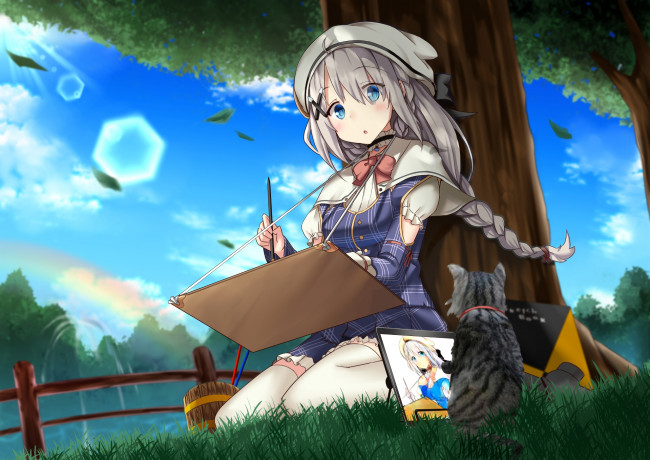 Обои картинки фото аниме, unknown,  другое , девушка, взгляд, фон