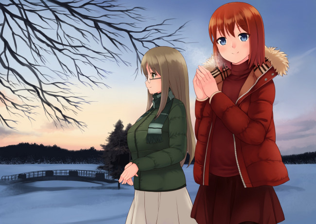 Обои картинки фото аниме, unknown,  другое , взгляд, девушки, фон