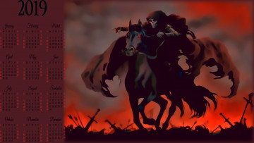 Картинка календари фэнтези лошадь плащ скелет конь