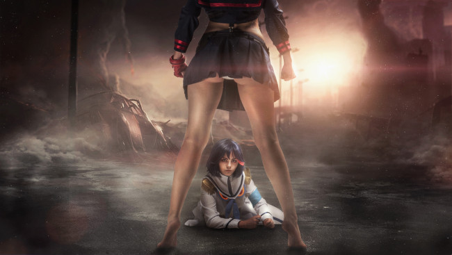 Обои картинки фото разное, cosplay , косплей, взгляд, фон, девушки