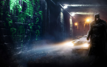 Картинка рисованное кино +мультфильмы бэтмен машина свет стена граффити