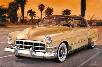 Картинка рисованное авто мото машина ретро желтая парковка