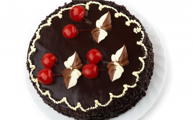 Обои картинки фото еда, торты, шоколадный, торт, вишни