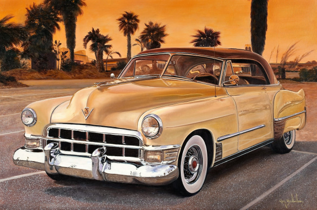 Обои картинки фото рисованное, авто, мото, машина, ретро, желтая, парковка