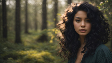 Картинка 3д+графика люди+ people ии искусствo цифровое искусство портрет женщины лес черные волосы