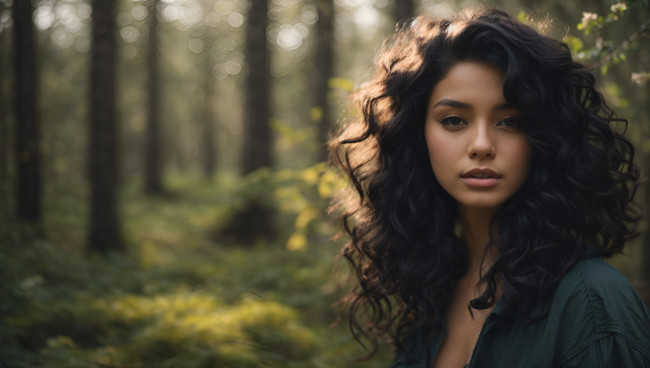 Обои картинки фото 3д графика, люди , people, ии, искусствo, цифровое, искусство, портрет, женщины, лес, черные, волосы