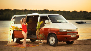 обоя автомобили, -авто с девушками, volkswagen, transporter