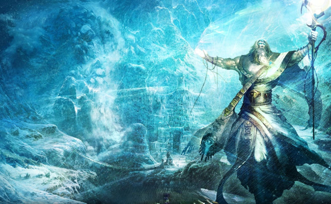 Обои картинки фото видео игры, mummy online, маг, магия, посох, зима, снег, город