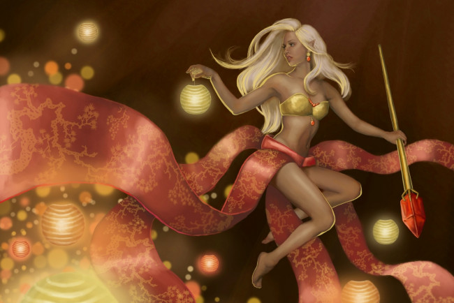 Обои картинки фото фэнтези, девушки, конь, море, волна, чайки, девушка, фонарик