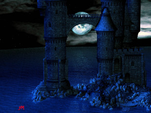 Картинка 3д графика architecture архитектура море замок луна