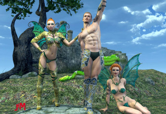 Картинка 3д графика elves эльфы змея мужчина дерево камень девушки