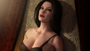 Картинка 3д графика portraits портрет губы взгляд рендеринг девушка лицо макияж волосы грудь стена