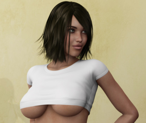 Обои картинки фото 3д, графика, people, люди, рука, поза, грудь, майка, губы, лицо, девушка, рендеринг