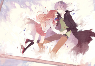 Картинка аниме ib девушка радость gary kyang692 арт двое слезы лепестки цветы парень