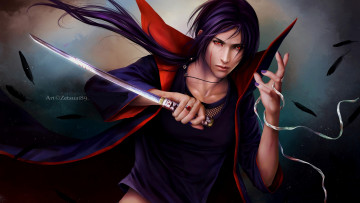 Картинка аниме naruto лента учиха взгляд арт итачи кровь меч перья парень наруто