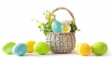 Картинка праздничные пасха весна цветы пастель яйца eggs flowers spring easter pastel basket delicate