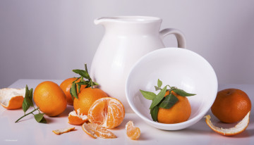 Картинка еда цитрусы мандарины кувшин