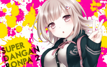 Картинка аниме danganronpa рука жест nanami+chiaki заколка форма лента