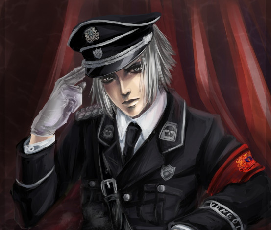 Обои картинки фото аниме, katekyo hitman reborn, серые, сидит, волосы, арт, парень, кепка, взгляд, перчатки, реборн, хаято, форма, черепа, вонгола, учитель, мафиози, гакудера